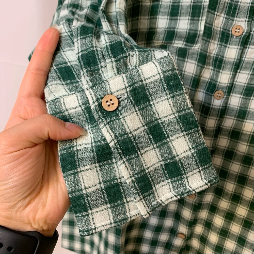 Lovely + Blush Green 100% Cotton Plaid Top Small - Picture 4 of 9